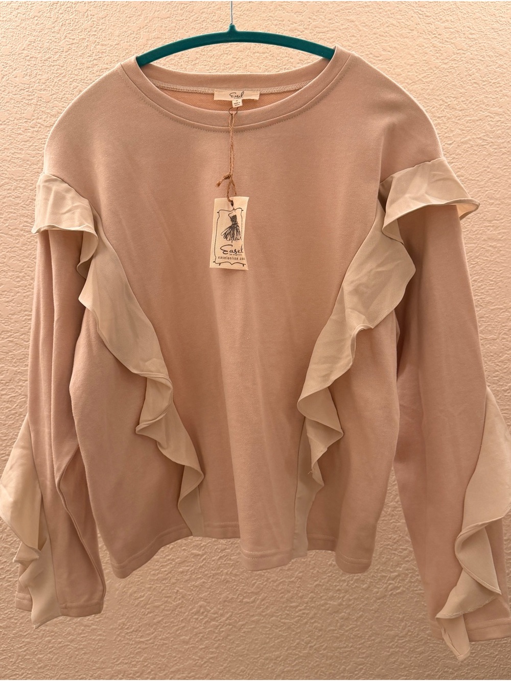 Easel Khaki Ruffle-Trim Pullover Top